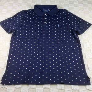 Polo Ralph Lauren Custom Slim Fit Polo Shirt - Navy Blue with‎ White Polka Dots